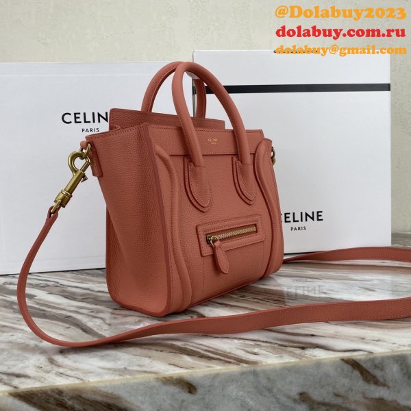 Replica Celine Pink Nano Luggage bag in drummed calfskin