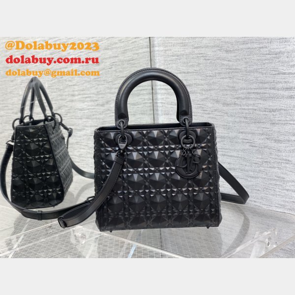 Christian Lady Dior 24cm AAA+ Replica Top Quality Black Bag