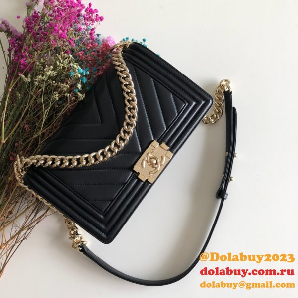 UK CC V Le Boy Top Quality Replica Black Bags Lambskin 25cm