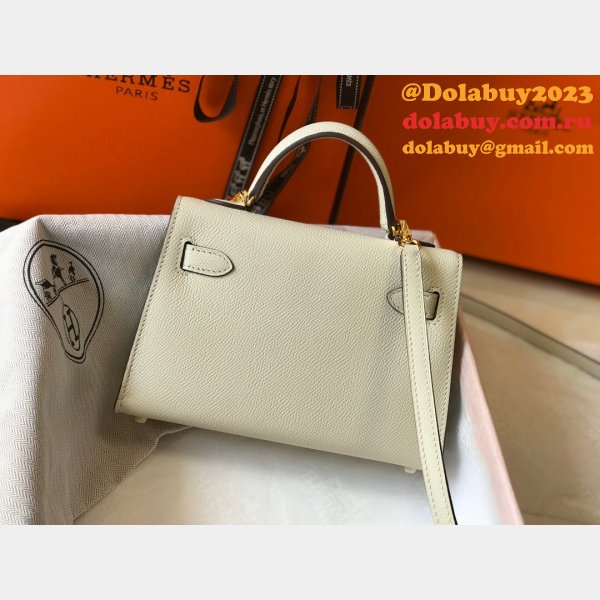 Replica Hermes Mini Kelly Handbag Epsom leather Off white