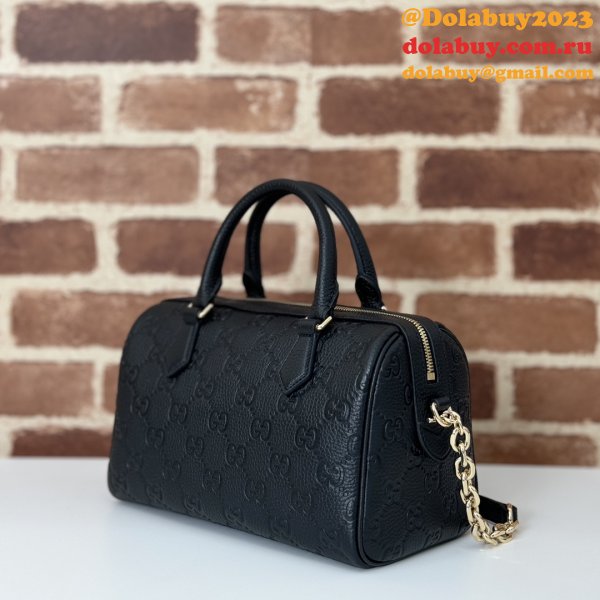 Gucci Luxury GG Emblem Boston Top Handle 815255 Black Knockoff Bag