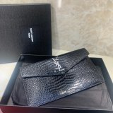 YSL Top Quality Clutch in embossed crocodile shiny black leather