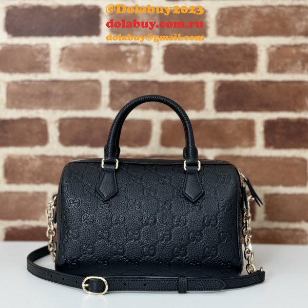 Gucci Luxury GG Emblem Boston Top Handle 815255 Black Knockoff Bag